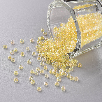 11/0 Grade A Transparent Glass Seed Beads, Inside Color, AB Color Plated, Light Khaki, 2.3x1.5mm, Hole: 1mm, about 5380/50g