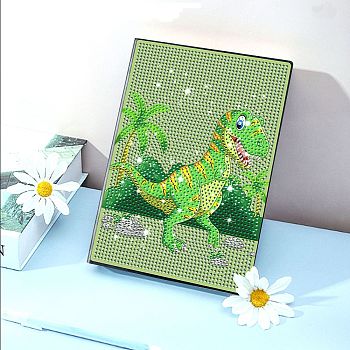 DIY Diamond Painting Notebook Kits, Including Acrylic Rhinestones Bag, Diamond Sticky Pen, Tray Plate and Glue Clay, Dinosaur, 210x150mm