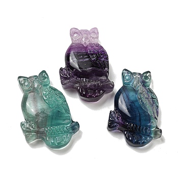 Natural Fluorite Pendants, Owl Charms, 44~46x29~31x7.5~10mm, Hole: 1.4mm