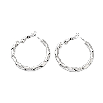 202 Stainless Steel Hoop Earrings, with 304 Stainless Steel Pins, Stainless Steel Color, 30x3.5mm