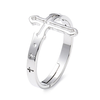 304 Stainless Steel Hollow Out Cross Adjustable Ring for Women, Stainless Steel Color, Inner Diameter: 17mm
