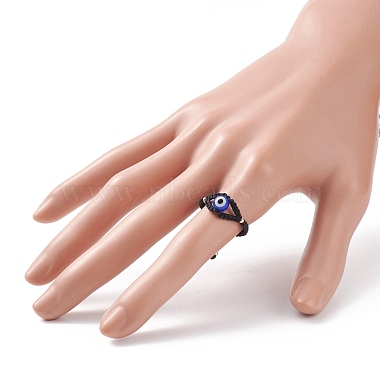 Lampwork Evil Eye Braided Bead Finger Ring(RJEW-TA00045)-3