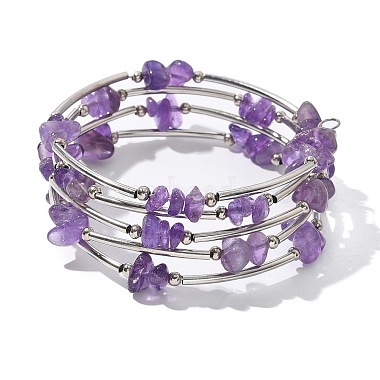 Natürliche Amethyst-Chip-Warp-Armbänder(BJEW-JB01517-02)-2