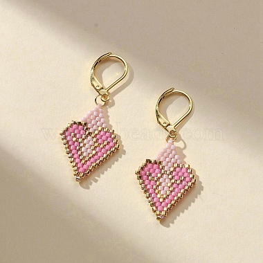Glass Seed Braided Rhombus with Heart Dangle Leverback Earrings(EJEW-MZ00030-01)-2