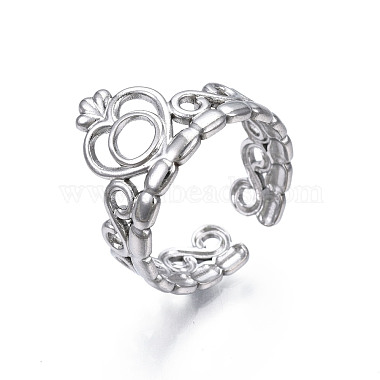 304 anneau de manchette ouvert couronne de coeur en acier inoxydable pour femme(RJEW-S405-259P)-4