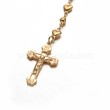 Crucifix Cross with Oval Rosary Bead Necklace(NJEW-E070-33G)-3