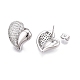 Left and Right Heart Brass Pave Clear Cubic Zirconia Stud Earrings(EJEW-M258-040P)-2