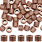 50Pcs Tibetan Style European Beads, Column, Red Copper, 8.5x7mm, Hole: 5mm(FIND-SP0004-62)