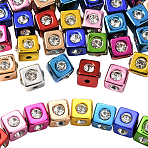 30Pcs UV Plating Acrylic Beads, with Rhinestone, Cube, Mixed Color, 14x17x17mm, Hole: 3.7mm(OACR-SC0002-45)