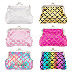 6Pcs 6 Style PVC Wallets for Women, with Iron Kiss Lock, Random Direction Fish Scale Pattern, Mixed Color, 8.85~10.05x10.35~12.7x0.85cm, 1pc/style(AJEW-FG0003-12)