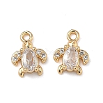 Brass Micro Pave Clear Cubic Zirconia Pendants, Sea Turtle Charms, Real 18K Gold Plated, 10x7.5x3.5mm, Hole: 1.2mm(KK-C168-13G)