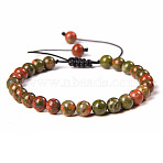 Natural Unakite Round Bead Adjustable Braided Bracelets, 6mm(UO3136-34)