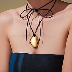 304 Stainless Steel Pendant Adjustable Black Waxed Cord Necklaces for Women, Golden, Oval, 52.76 inch(134cm)(FS-WGE3E56-08)