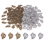 160pcs 2 color Tibetan Style Alloy Pendants, Cadmium Free & Lead Free, Leaf Charms, Mixed Color, 18~18.5x9.5~10.5x1~1.5mm, Hole: 1~1.5mm, 80pcs/color(TIBEP-LP0001-04)
