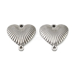 304 Stainless Steel Connector Charms, Grooved Heart Links, Tarnish Free, Stainless Steel Color, 16.5x16.5x2.5mm, Hole: 1mm(STAS-Z198-05P)