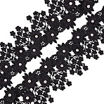 Polyester Lace Trim, with Crystal Rhinestone, Floral, Black, 3-3/8 inch(85~90mm), about 1.09 Yards(1m)/Roll(OCOR-WH0068-84B)