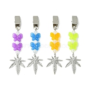 Acrylic Beaded Credit Card Clip, Iron Card Clip Grabber with Marijuana/Weed Leaf Shape Charm, Mixed Color, 127mm(JEWB-BR00125)