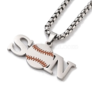 202 Stainless Steel Enamel Box Chain Sport Ball Pendant Necklaces for Men, Stainless Steel Color, Baseball, 23.74 inch(60.3cm), Pendant: 18x40mm(NJEW-K380-01B-02)