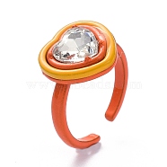 Spray Painted Alloy Rhinestone Cuff Ring, Heart, Tomato, 2.5mm, US Size 6 3/4(17.1mm)(RJEW-Z008-31)