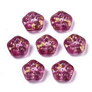 Spray Painted Glass Beads, with Gold Foil, Flower, Camellia, 6x3mm, Hole: 0.9mm(DGLA-R052-002-B06)