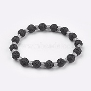 Stretch Bracelets, with Electroplate Non-magnetic Synthetic Hematite Beads and Natural Lava Rock Beads, Platinum Plated, 2-1/8 inch(5.5cm)(BJEW-JB03946-02)