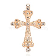 Golden Plated Alloy Rhinestone Cross Big Pendants, Crystal, 101x71x7mm, Hole: 4mm(RB-J109-01G)