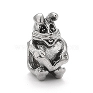 304 Stainless Steel European Beads, Large Hole Beads, Rabbit, Antique Silver, 12x7x9mm, Hole: 4.2mm(STAS-G256-25AS)