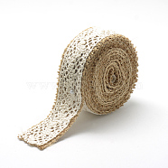 Burlap Ribbon, Hessian Ribbon, Jute Ribbon, with Cotton Ribbons, for Jewelry Making, Tan, 1 inches(25mm); about 2.187yards/roll(2m/roll), 24rolls/bag(OCOR-R071-25)