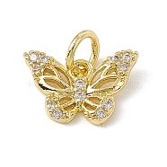 Brass Micro Pave Cubic Zirconia Charms, with Jump Rings, Butterfly Charms, Real 18K Gold Plated, 8x12x2mm, Hole: 3.4mm(ZIRC-F132-14G)