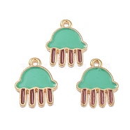 Rack Plating Alloy Enamel Pendants, Cadmium Free & Lead Free, Light Gold, Jellyfish Charm, Medium Aquamarine, 17x14x1.5mm, Hole: 1.6mm(PALLOY-S190-04KCG)