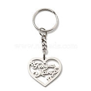 304 Stainless Steel Keychain, Heart, Stainless Steel Color, 8.2cm(KEYC-Z003-03P)