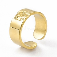 Ion Plating(IP) 304 Stainless Steel Cuff Ring for Women, Skull Carved Wide Band Open Rings, Real 14K Gold Plated, 8.5mm, Inner Diameter: US Size 6 1/2(17mm)(RJEW-C060-31G)