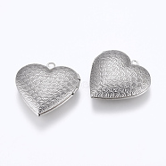 304 Stainless Steel Locket Pendants, Photo Frame Charms for Necklaces, Heart, Stainless Steel Color, 29x29x7mm, Hole: 2mm, Inner Size: 16.5x21.5mm(STAS-G146-23P)