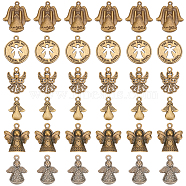 Elite 60PCS 6Style Angel Tibetan Style Alloy Pendants, Antique Bronze, 18~23.5x13~20x1~5.5mm, Hole: 1.5~2mm(TIBEP-PH0001-64)