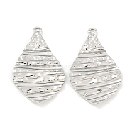 Non-Tarnish 304 Stainless Steel Pendants, Textured, Leaf Charm, Stainless Steel Color, 39x23x3mm, Hole: 2mm(STAS-P365-22P)