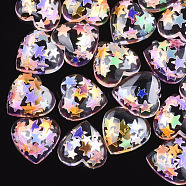 Resin Cabochons, with Paillette, Heart, Colorful, 15.5x16x6mm(CRES-Q208-06A)