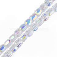 Electroplate Transparent Glass Beads Strands, AB Color Plated, Faceted, Column, Clear AB, 8x8mm, Hole: 1.2mm, about 79~80pcs/strand, 25.59 inch~27.17 inch(65~69cm)(X-EGLA-N002-32-C03)