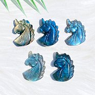 Natural Labradorite Carved Healing Unicorn Figurines, Reiki Energy Stone Display Decorations, 35x25mm(PW-WG81184-01)