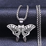 304 Stainless Steel Necklaces, Butterfly Pendant Necklaces, Stainless Steel Color, 23.03 inch(58.5cm)(NJEW-Q338-03P)