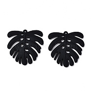 Spray Painted Alloy Pendants, Tropical Leaf Charms, Cadmium Free & Lead Free, Monstera Leaf, Black, 35.5x33x2mm, Hole: 1.2mm(PALLOY-T077-117A-RS)
