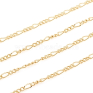 3.28 Feet Brass Figaro Chain, Twisted Chain, Soldered, for Jewelry Making, Real 18K Gold Plated, Link: 2.4x1.8x0.9mm, 4.5x2x1mm(X-CHC-G012-04G)