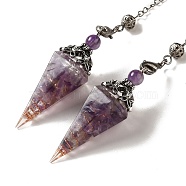 Natural Amethyst Dowsing Pendulum Big Pendants, with Resin, Amethyst & Quartz Crystal, Hexagonal Cone, 300mm, Hole: 1.5mm(G-H285-02P-03)