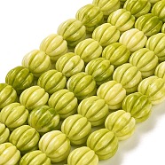 Synthetic Coral Beads Strands, Grooved Round, Dyed, Yellow Green, 11mm, Hole: 2mm, about 35pcs/strand, 14.37 inch(36.5cm)(CORA-L046-B01)