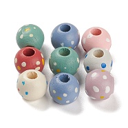 Spray Painted Natural Maple Wood European Beads, Large Hole Beads, Polka Dot Round, Mixed Color, 14x13mm, Hole: 5mm, about 595pcs/500g(WOOD-M007-05A)