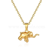 Stainless Steel Cable Chain Baby Elephant Pendant Necklaces, Real 18K Gold Plated, 16.14~19.69 inch(41~50cm), Pendant: 12.3x18.3mm(PW-WG99660-01)