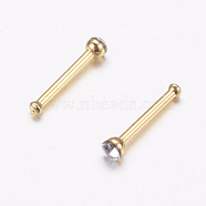 316L Surgical Stainless Steel Nose Studs Nose Piercing Jewelry, Nose Bone Rings, with Rhinestone, Golden, Crystal, 2X1.5mm, Pin: 18 Gauge(1mm), 24pcs/box(AJEW-P063-03-2mm)