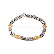 304 Stainless Steel Rhombus Byzantine Chain Bracelets, with 201 Stainless Steeel Findings, Golden & Stainless Steel Color, 8-1/2 inch(21.5cm)(BJEW-B078-143GP)