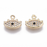 Brass Micro Cubic Zirconia Charms, Nickel Free, Real 18K Gold Plated, Eye, Black & Clear, 9x10x2mm, Hole: 1mm(KK-N231-13-NF)