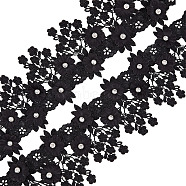 Polyester Lace Trim, with Crystal Rhinestone, Floral, Black, 3-3/8 inch(85~90mm), about 1.09 Yards(1m)/Roll(OCOR-WH0068-84B)