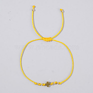 Adjustable Cross & Round Braided Bead Bracelets for Women, Yellow, 11 inch(28cm)(YI2903-4)